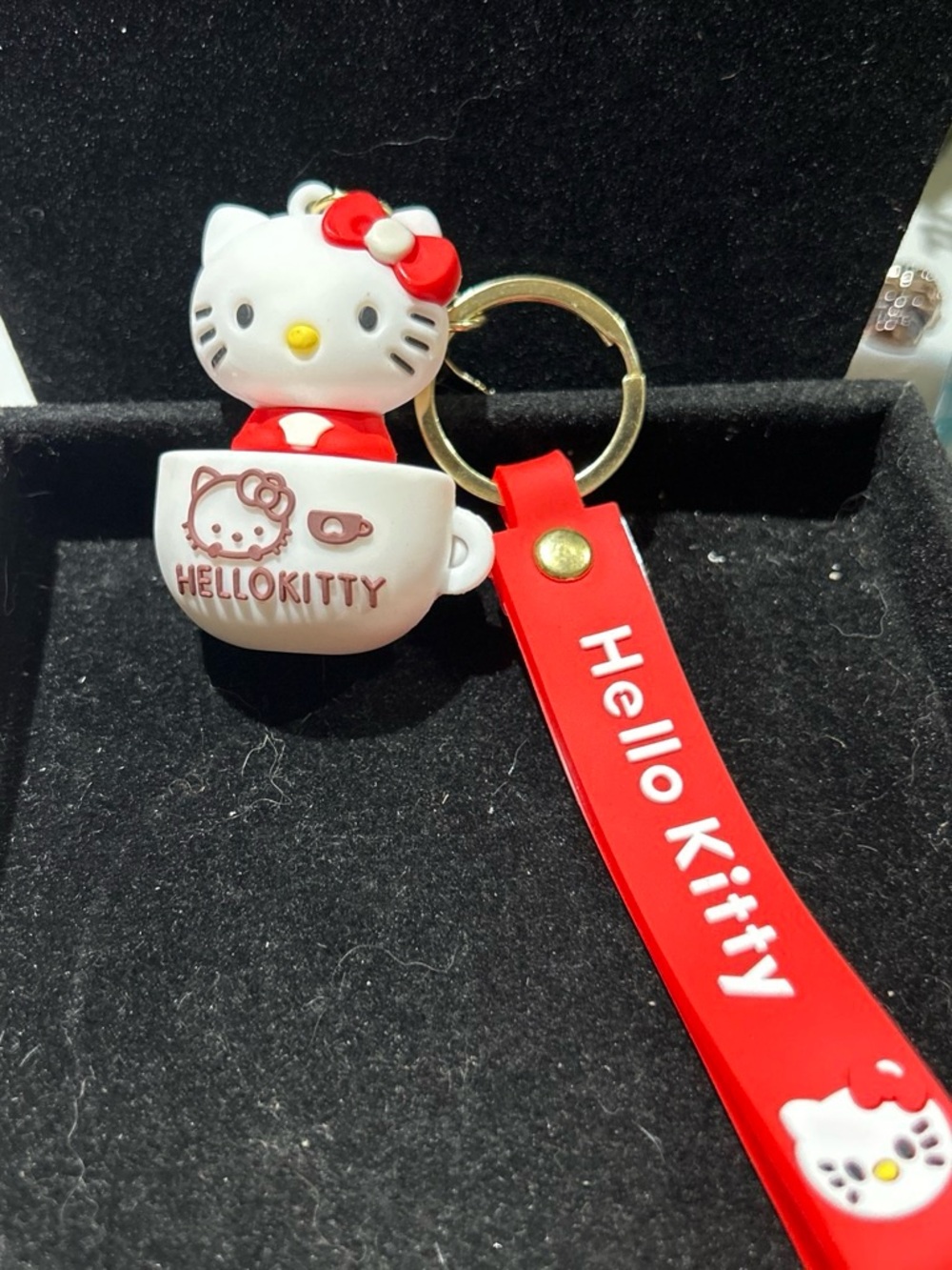 Hello Kitty Red & White Cup Charm Keychain with Strap